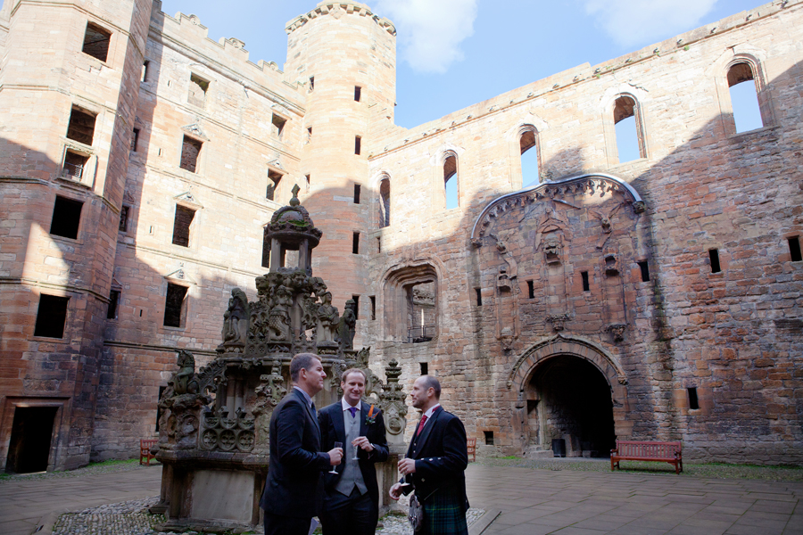 Groom having drinks with his bestmen at Linlithgow Palace