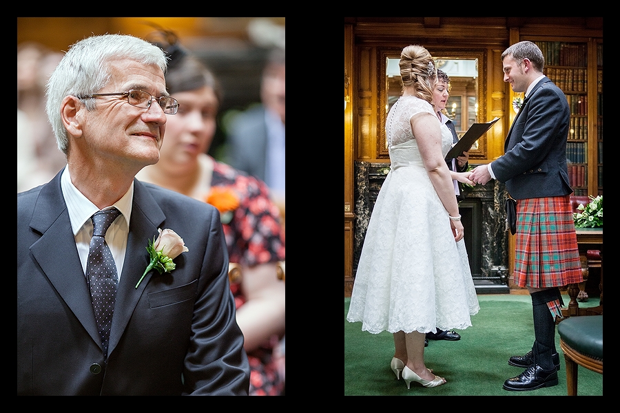 Bride and groom during the wedding ceremony at Royal College of Physicians of Edinburgh