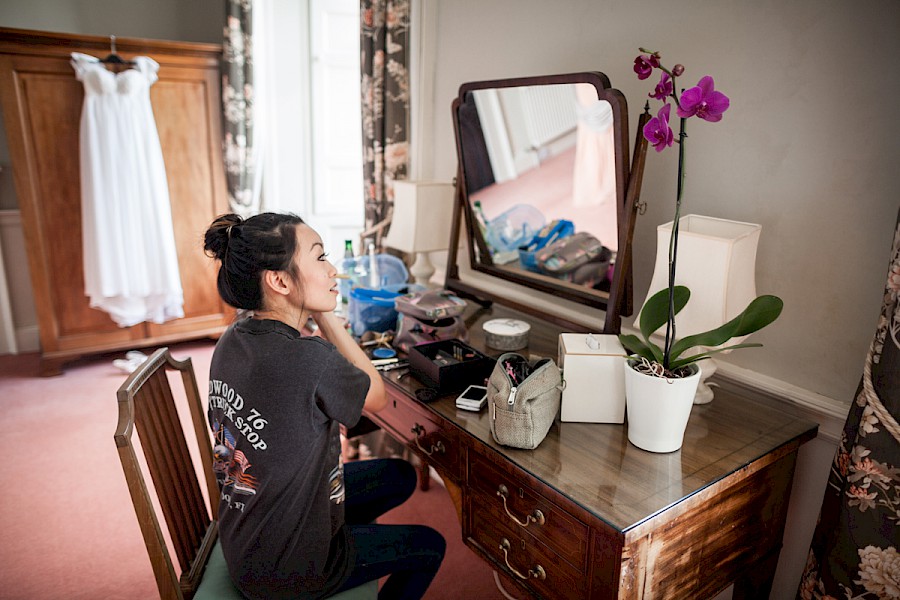 Bride getting ready for Harburn House wedding