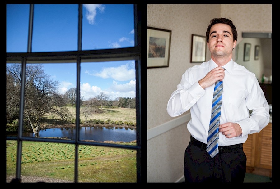 Groom getting ready at Harburn House Wedding