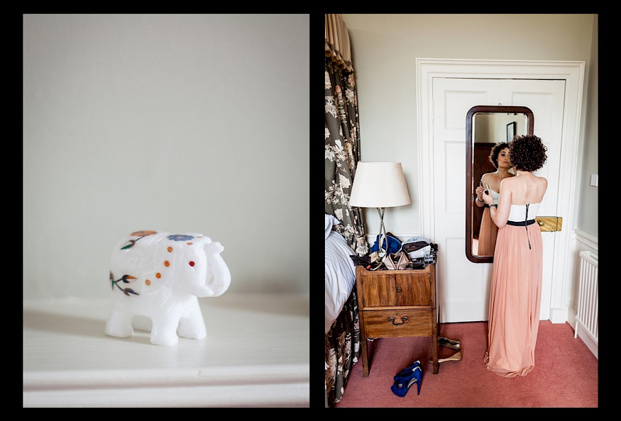 Bridesmaid getting ready for the ceremony at Harburn House