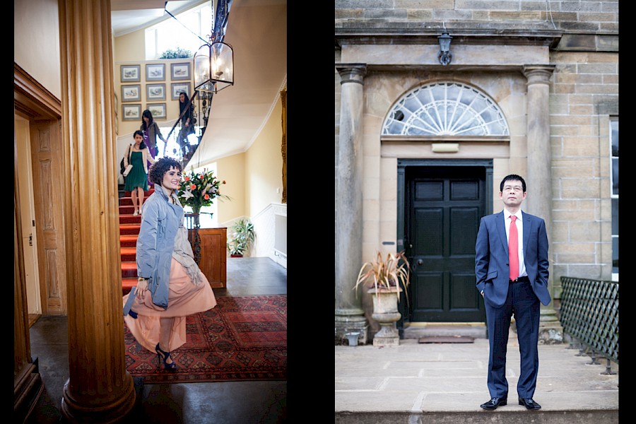 Guests an the father of the bride shortly before the wedding ceremony at Harburn House