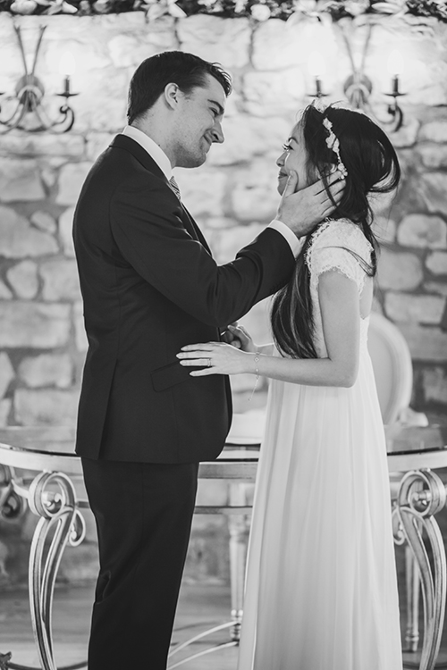 Romantic gaze between bride and groom at Harburn House wedding