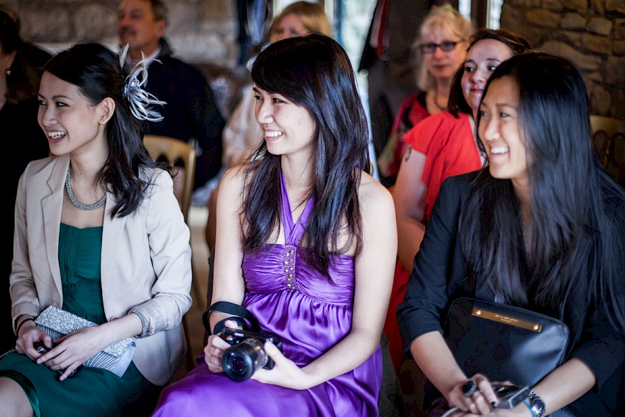 Happy faces waiting for  the wedding ceremony at Harburn House