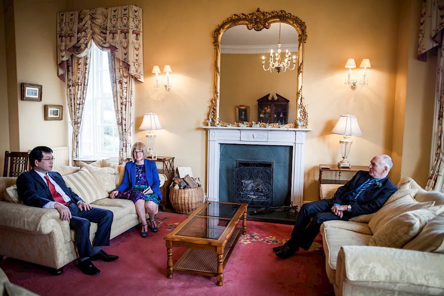 Guests relaxing before the ceremony at Harburn House