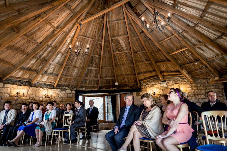 Guests waiting for the bride to arrive at Harburn House wedding ceremony