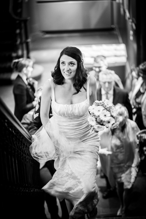 Bride on her way to meet the groom for the ceremony at the Hub in Edinburgh