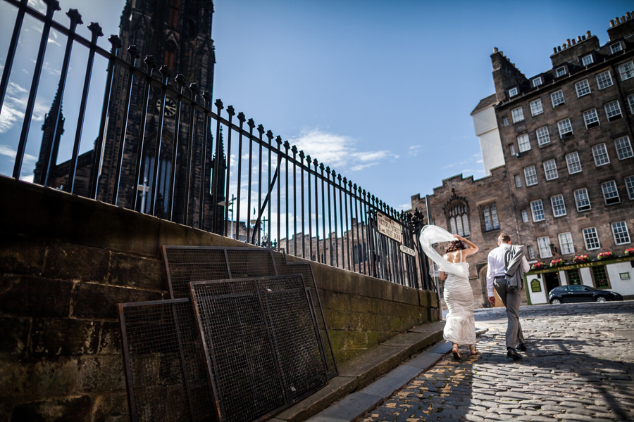 Edinburgh wedding photographer following the couple