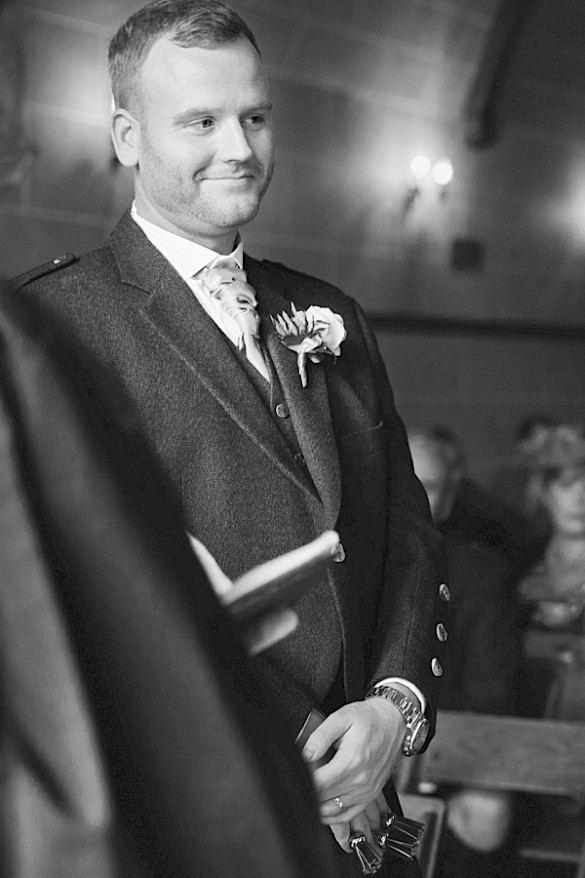 Groom at the wedding ceremony at Dalhousie Castle