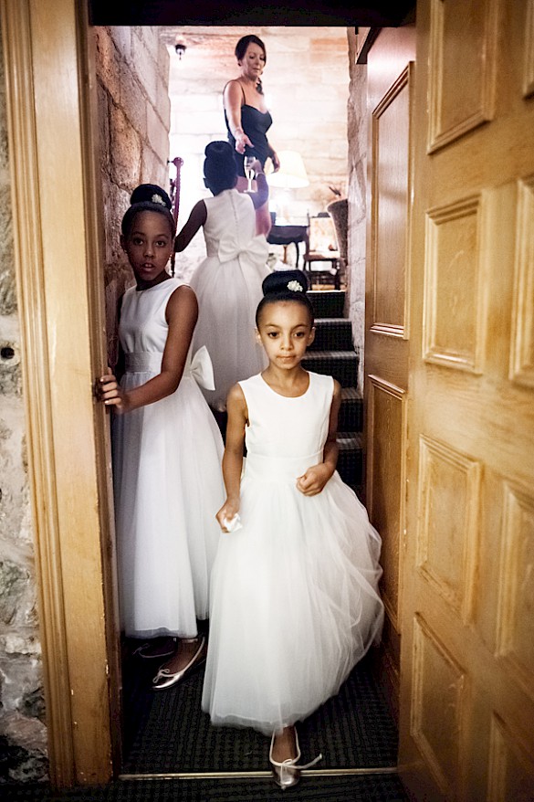 Cute bridesmaids at Dalhousie Castle wedding preparations