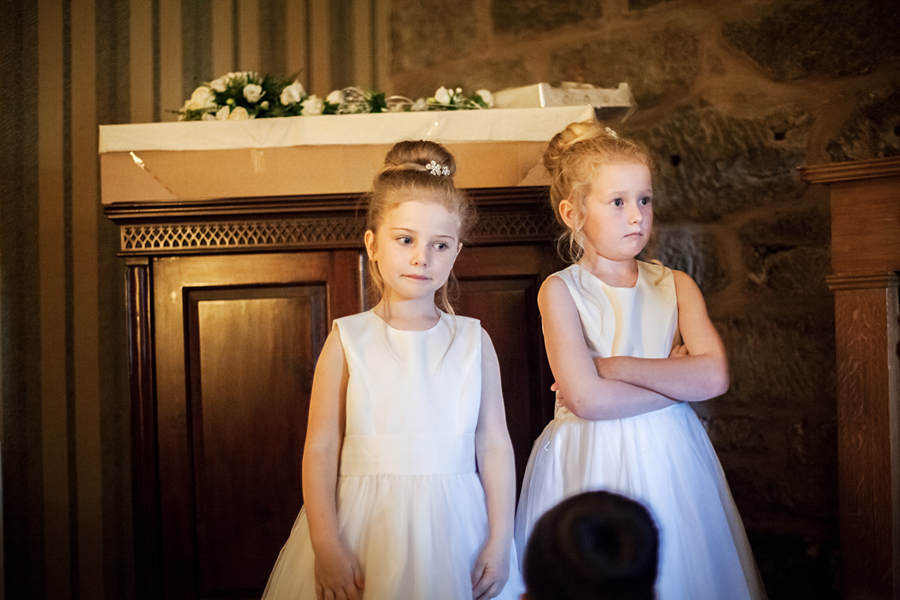 Little bridesmaids during the bridal preparations at Dalhousie Castle