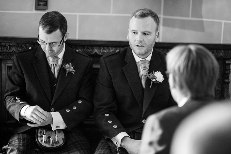 Groom shortly before the wedding ceremony at Dalhousie Castle