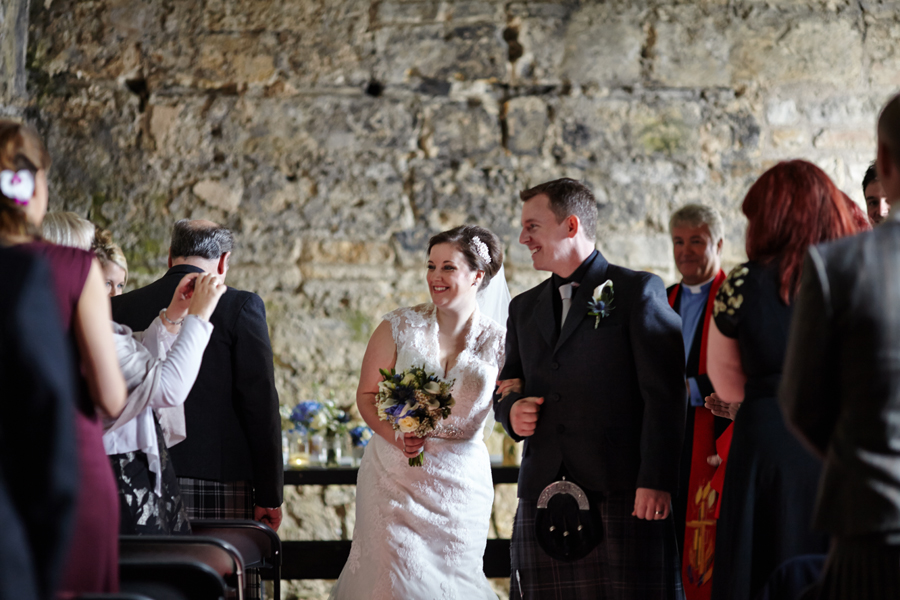 Happy bride and groom at Inchcolm Island wedding ceremony