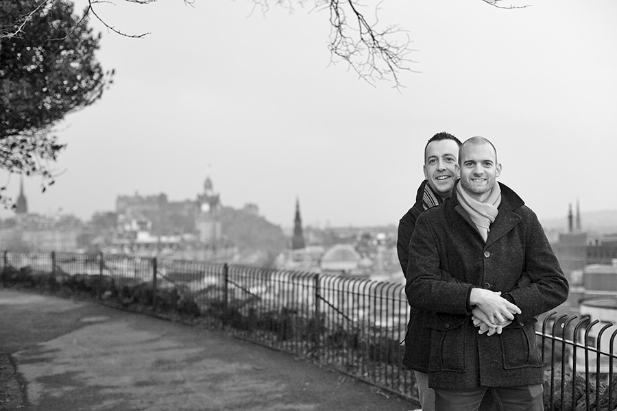 Same sex couple photo session at Calton Hill in Edinburgh