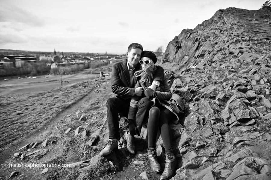 Lovely couple during photo session at Salisbury Crags in Edinburgh