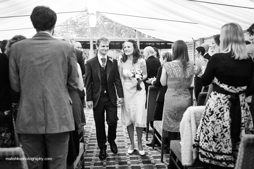 Happy bride and groom after the ceremony