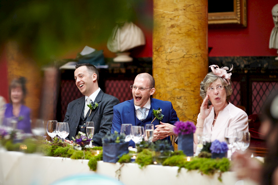 Happy couple at civil partnership at Royal College of Physicians in Edinburgh