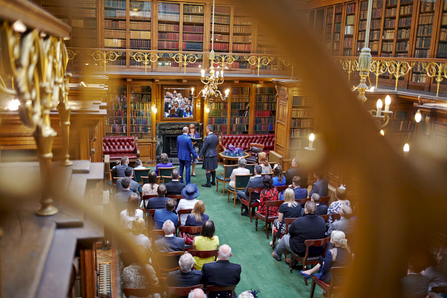 Great library room for civil partnership at Royal College of Physicians in Edinburgh