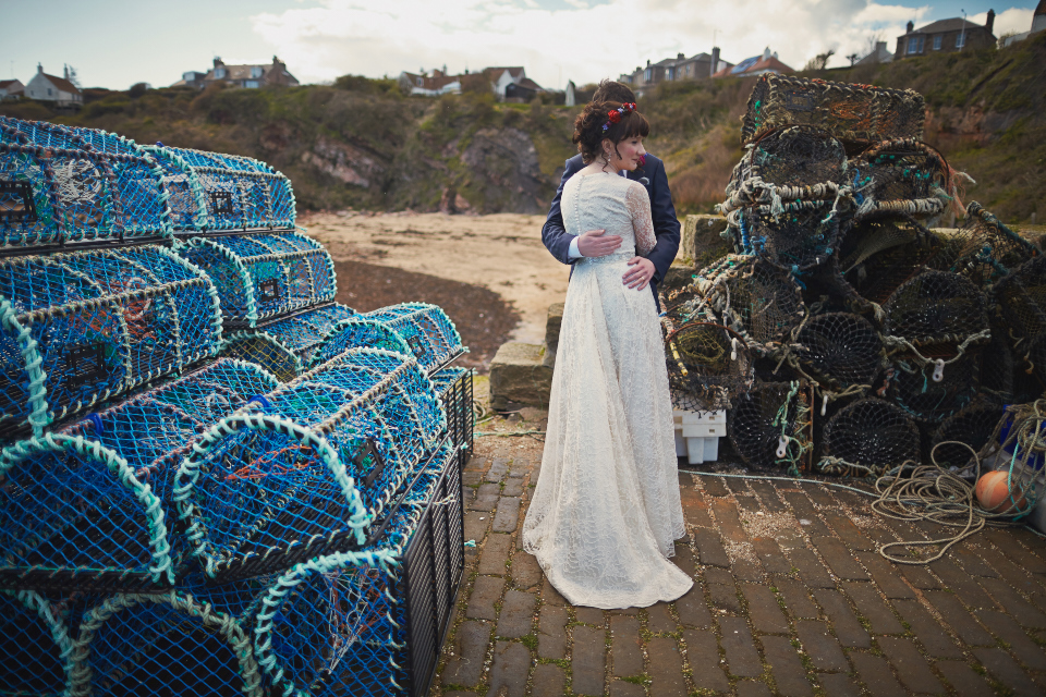 Scotland reportage wedding photography at Crail Harbour