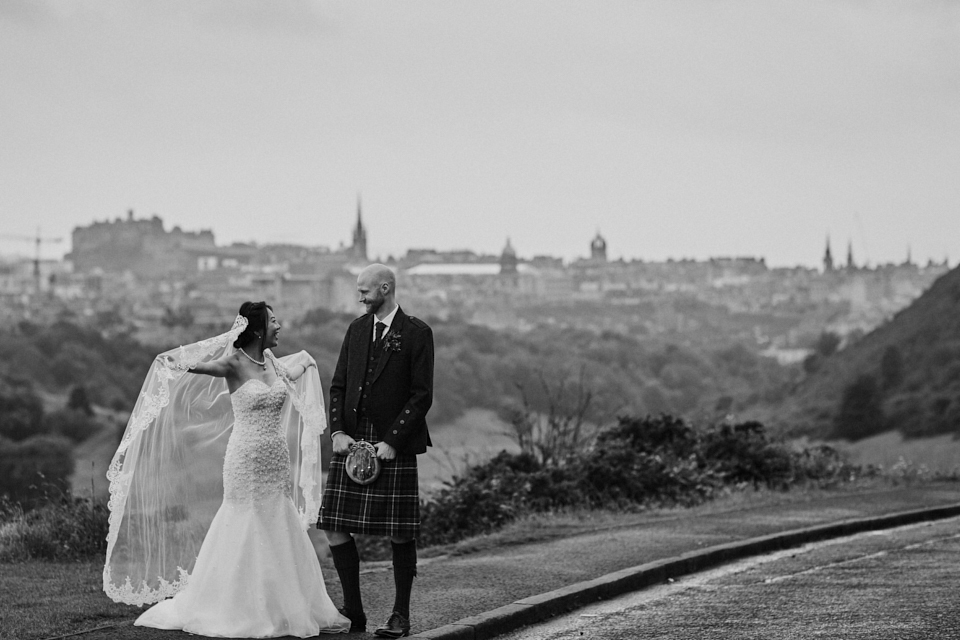 Relaxed bride and groom portraits in Edinburgh