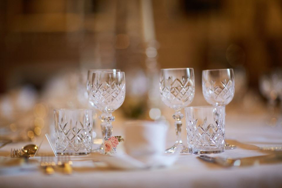 Cristal glasses atTraquair House wedding venue