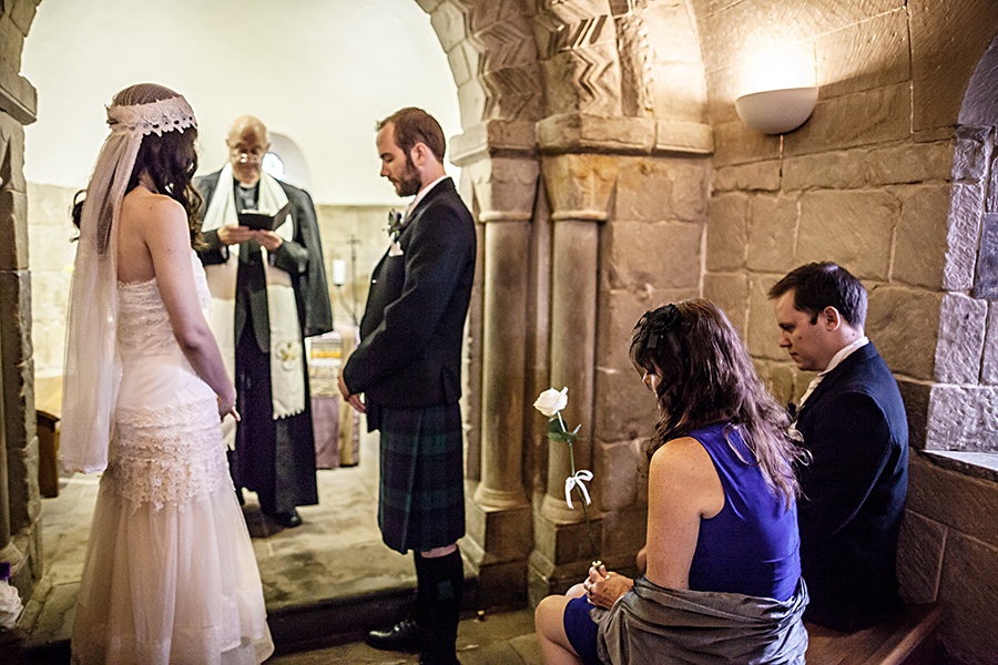 Wedding ceremony at St. Margarets Chapel at Edinburgh Castle