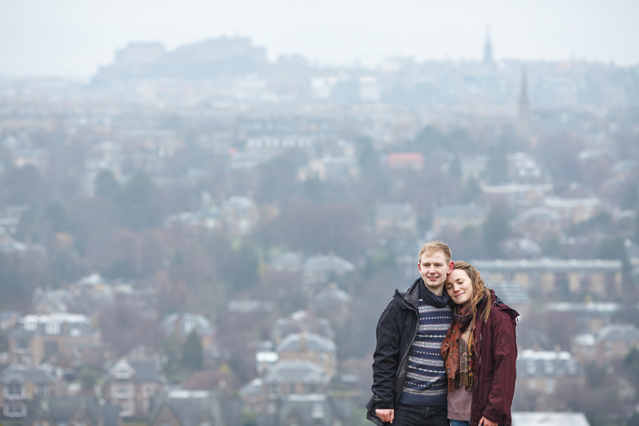 Lovely couple at Blackford Hill and Edinburgh city in the background