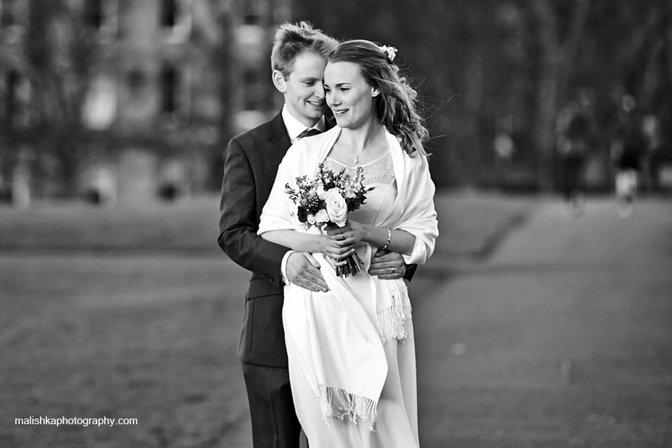 Bride and groom portraits at the meadows in Edinburgh