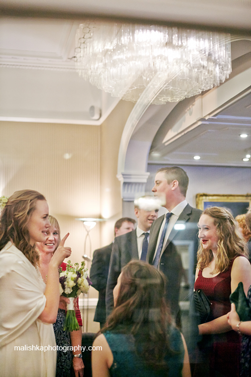 Bride and her guests at the wedding at Bruntsfield Hotel in Edinburgh