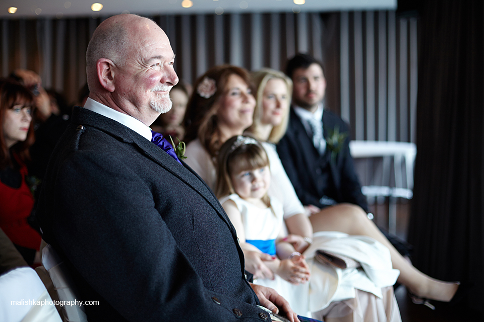 Happy father of the bride at Orocco Pier wedding in South Queensferry