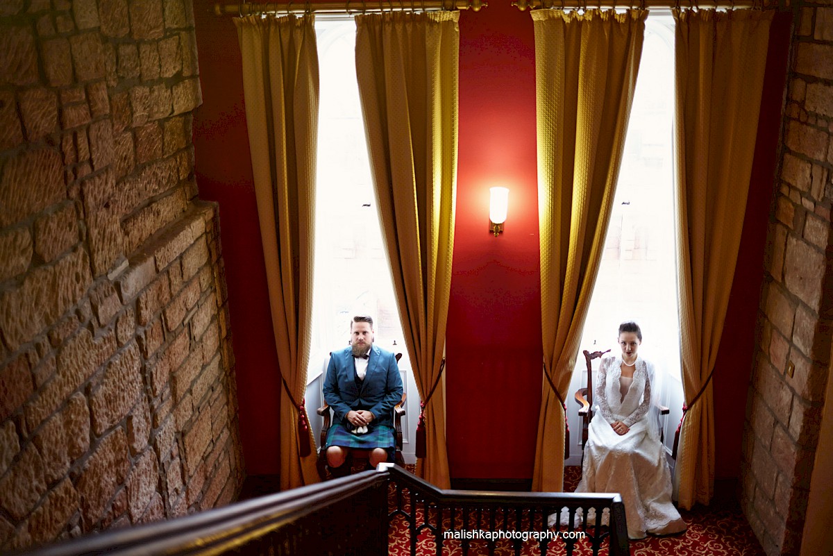 Indoors of Dalhousie Castle for wedding portraits