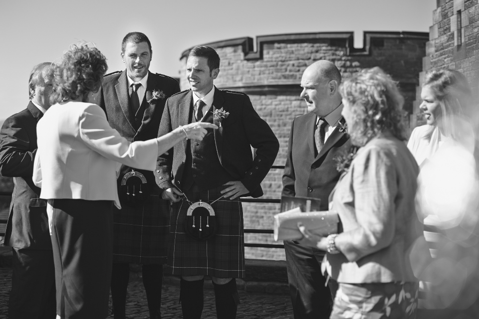 Groom and his guests before Edinburgh Castle wedding ceremony