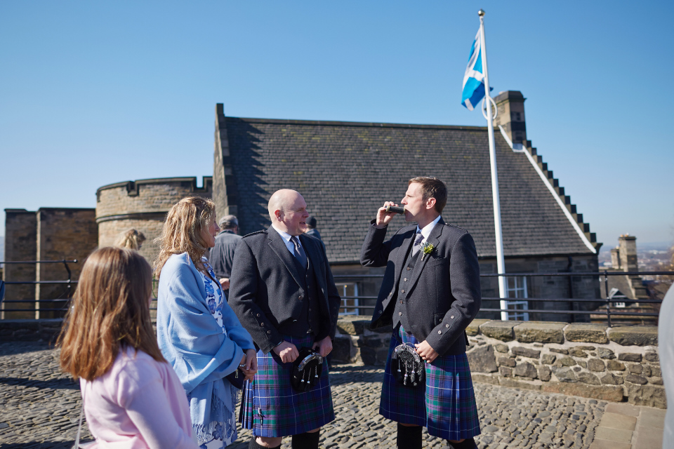 Groom before Edinburgh Castle wedding ceremony