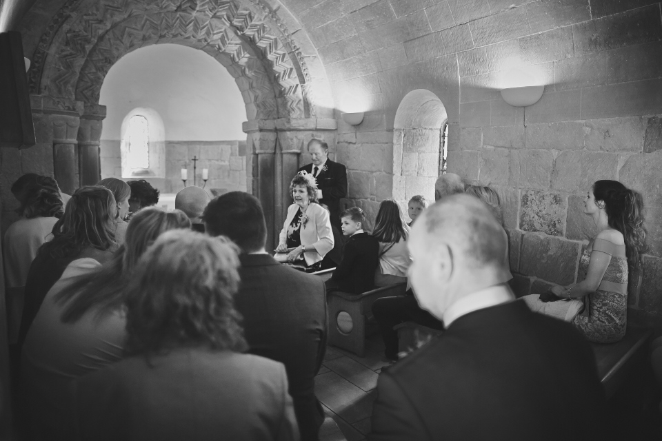 Wedding guests at St.Marys  Chapel at Edinburgh Castle
