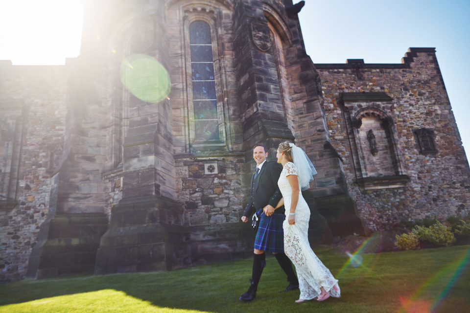 Bride and groom portraits at Edinburgh Castle wedding