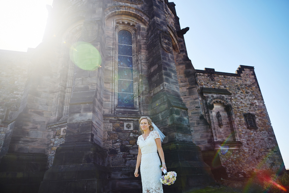 Lovely bride portraits at Edinburgh Castle wedding