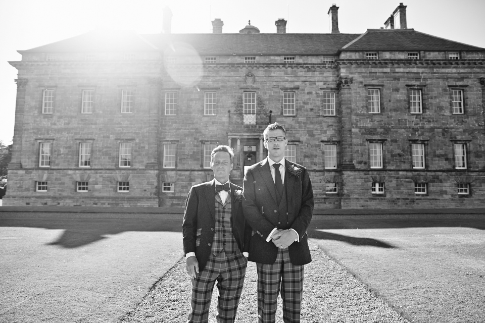 Elegant wedding portraits of grooms in Kinross House