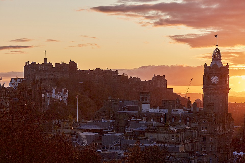 Edinburgh Castle at sunset from Calton Hill